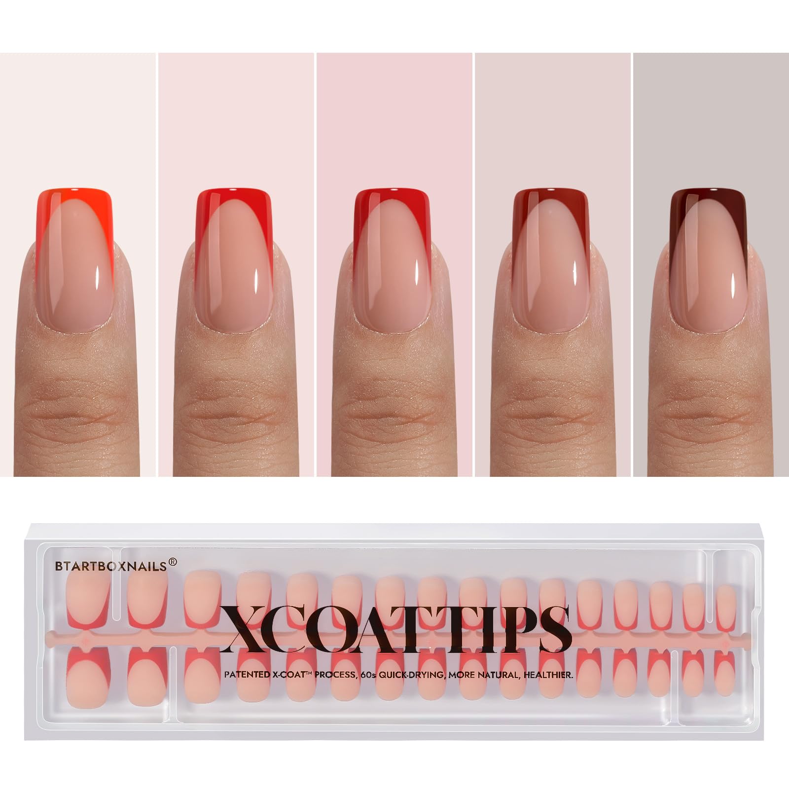 BTArtboxnails XCOATTIPS red French tip nails square 160pcs for a festive manicure at home