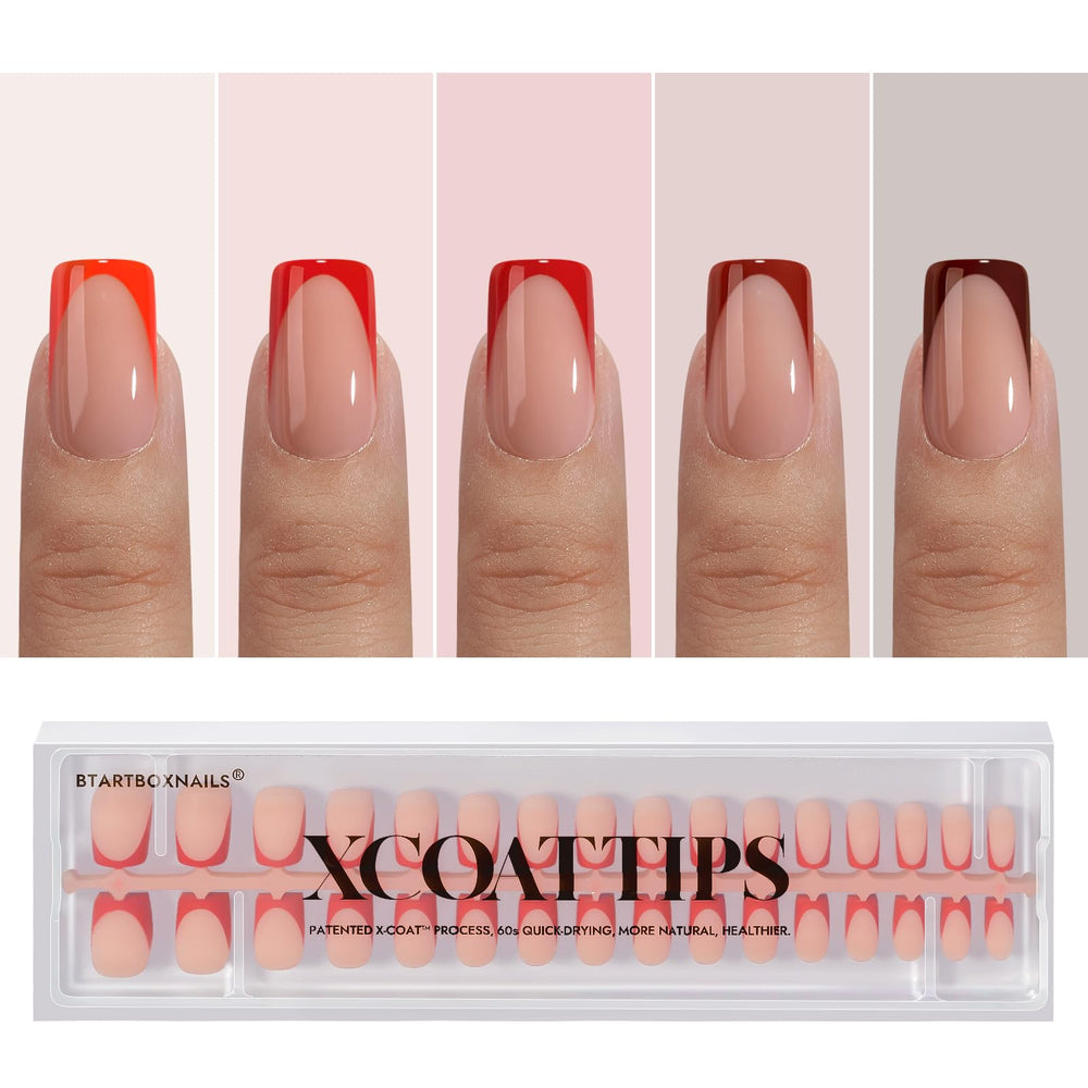 BTArtboxnails XCOATTIPS red French tip nails square 160pcs for a festive manicure at home