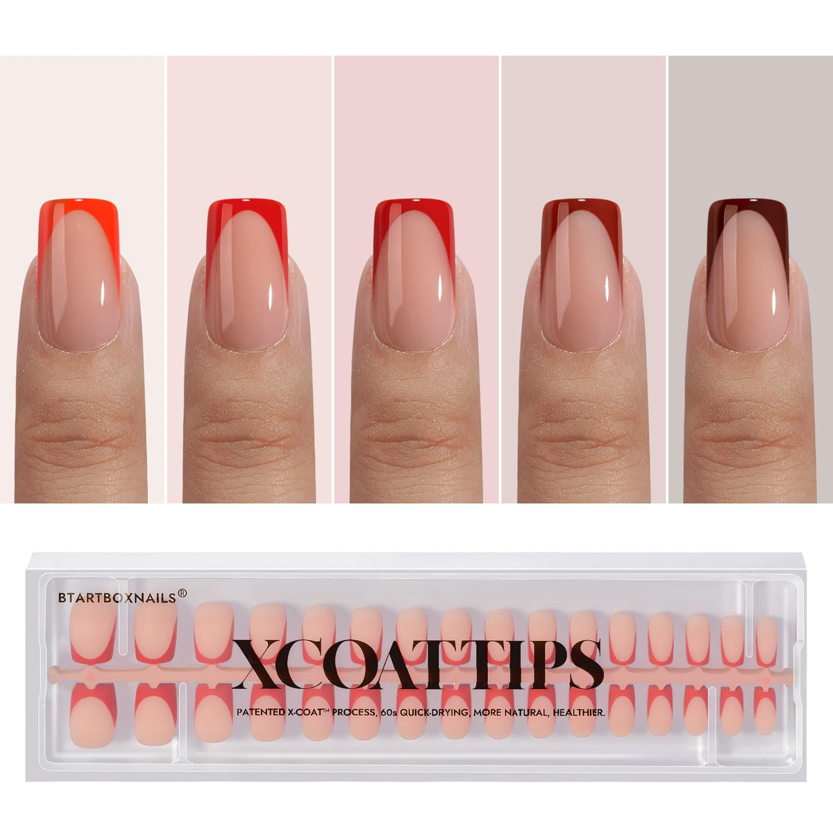 BTArtboxnails XCOATTIPS red French tip nails square 160pcs for a festive manicure at home