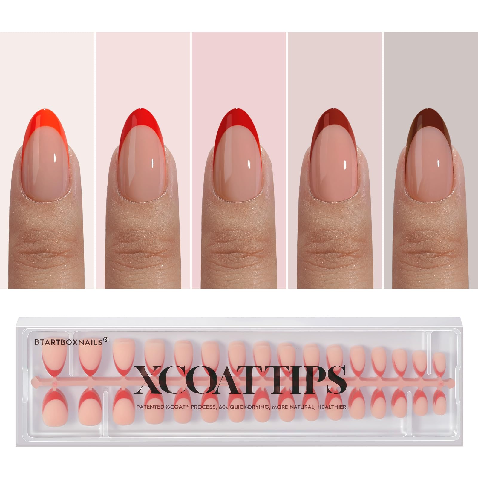 BTArtBoxNails XCOATTIPS red French tip nails offer quick salon-like looks.