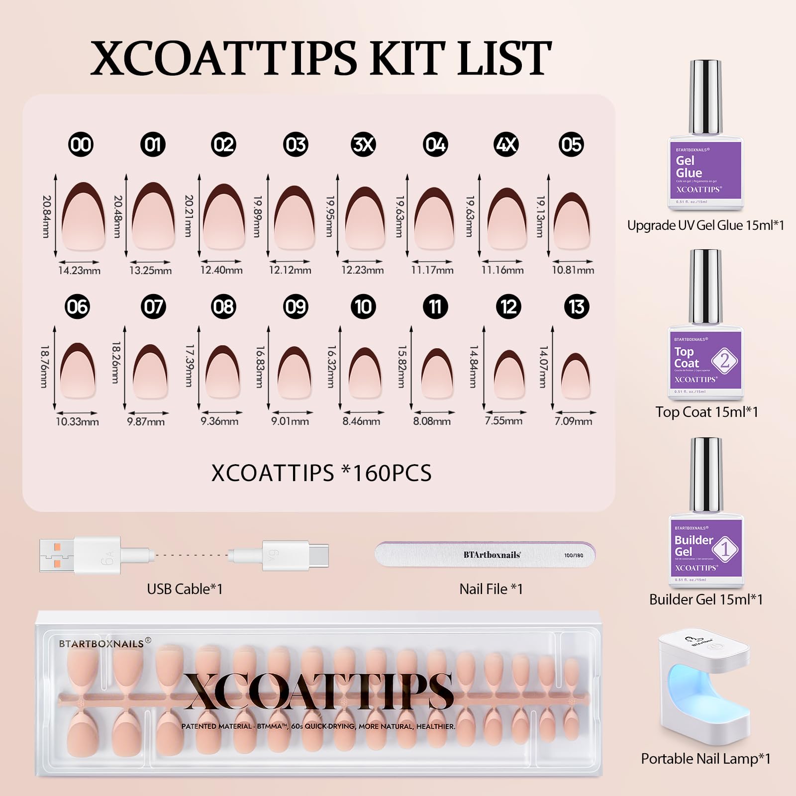 BTArtboxnails XCOATTIPS French tip swatches showing neutral hues and finishes