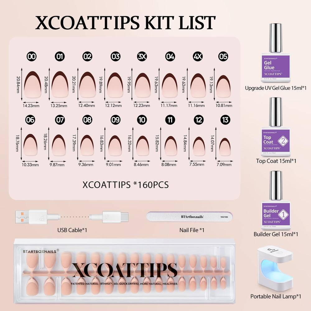 BTArtboxnails XCOATTIPS French tip swatches showing neutral hues and finishes