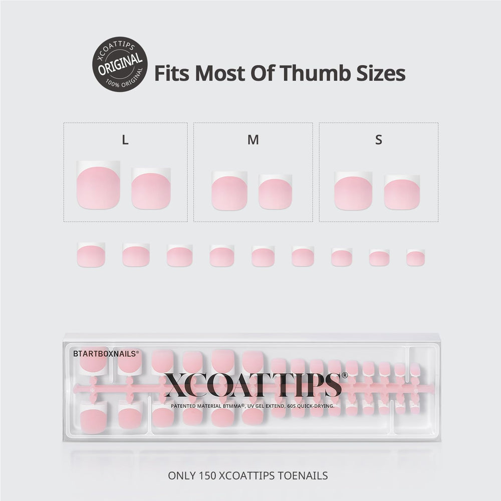 BTArtboxnails XCOATTIPS six sizes for big toes provide custom fit and comfort.