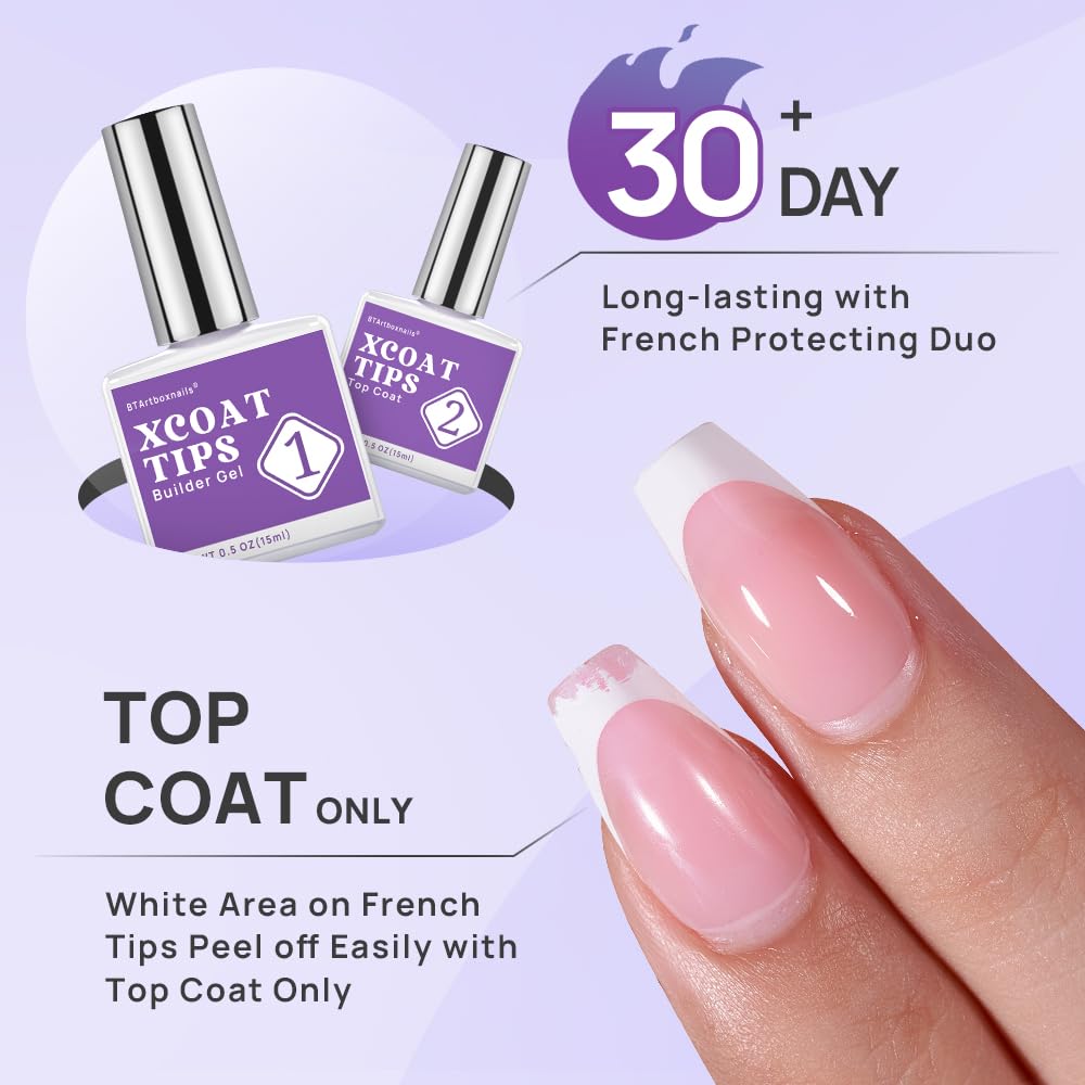 BTArtboxnails top coat adds shine and seals long-lasting French tips.