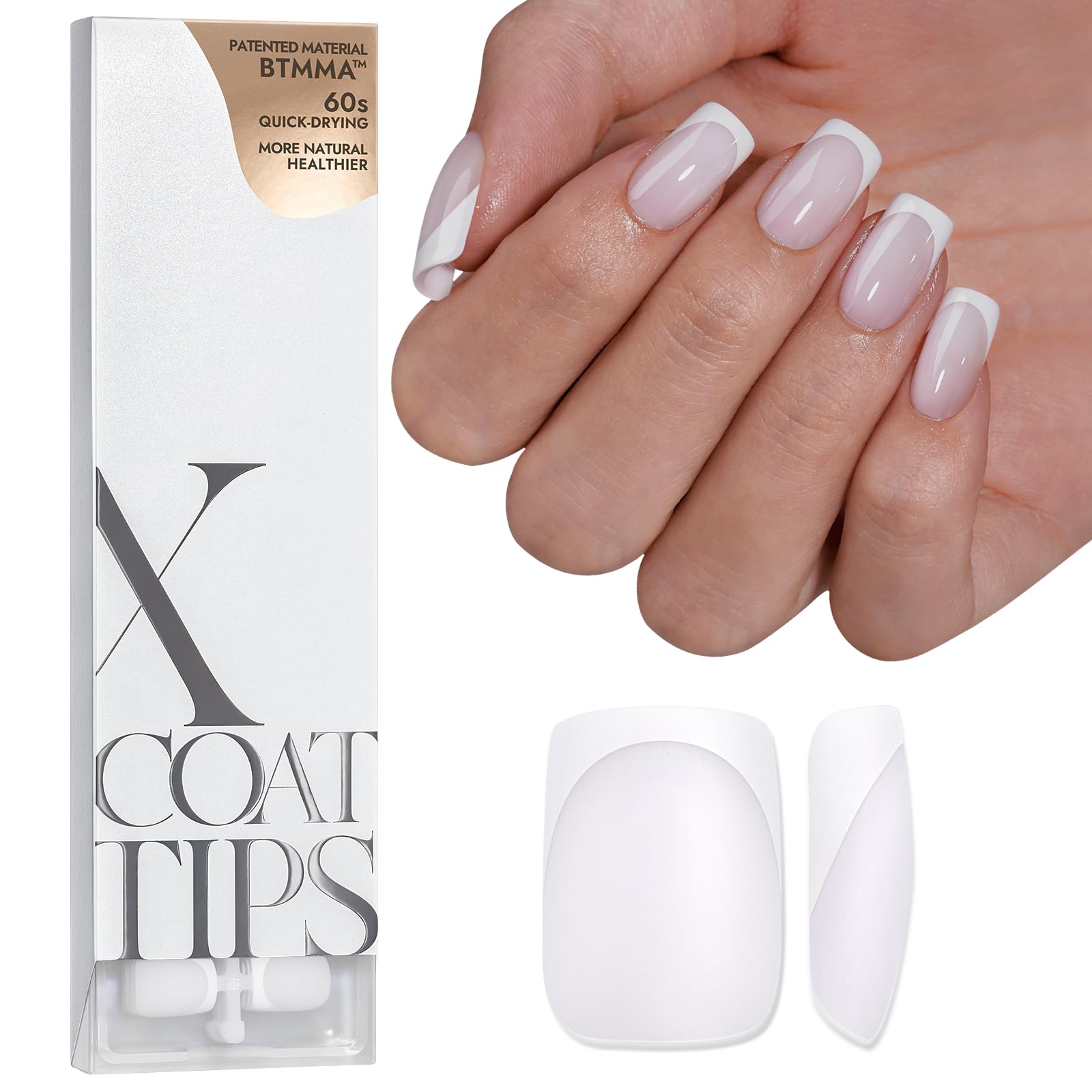 BTArtboxnails XCOATTIPS white press-on nails pack for easy at-home manicure.