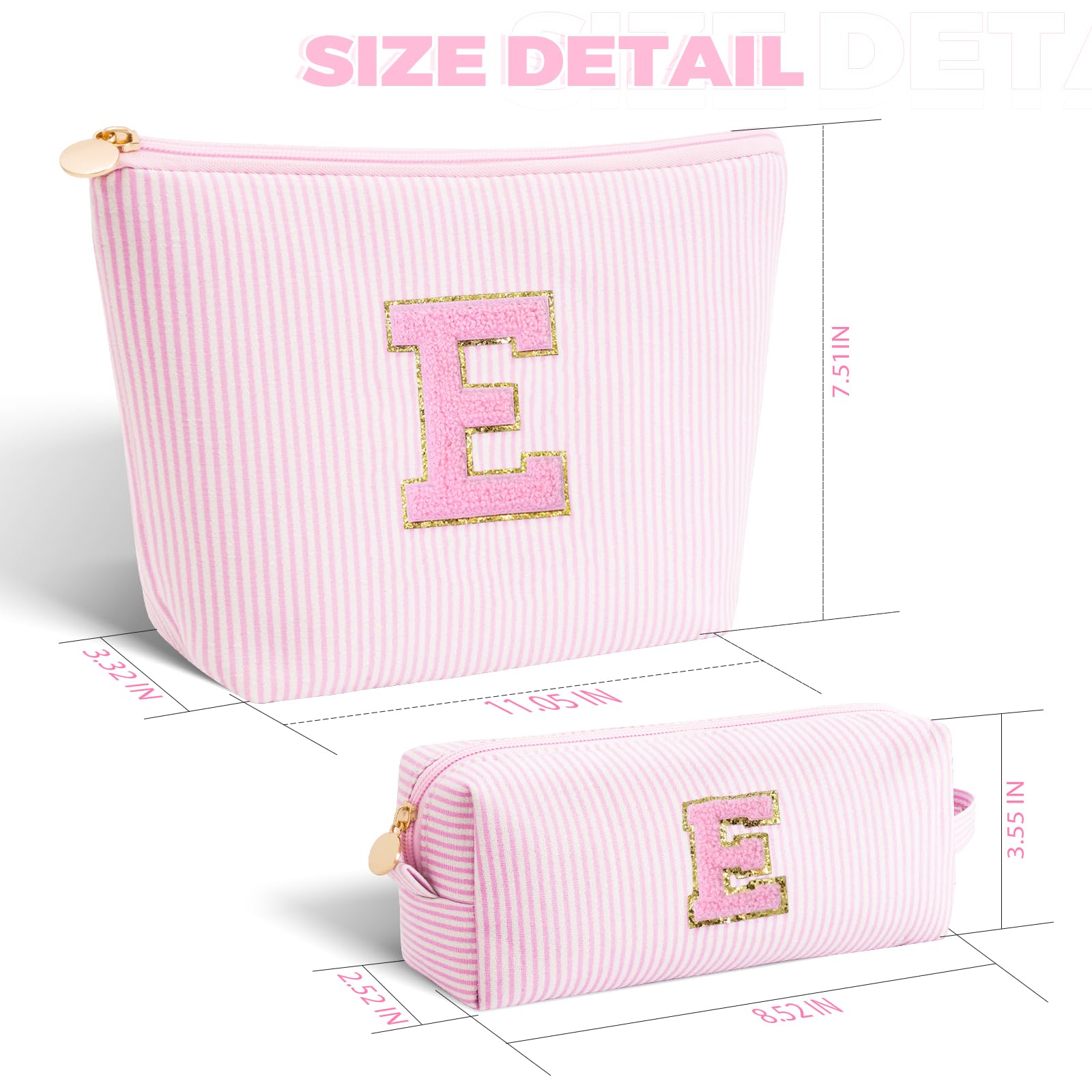 Btffitting cosmetic bag zipper detail with smooth glide.