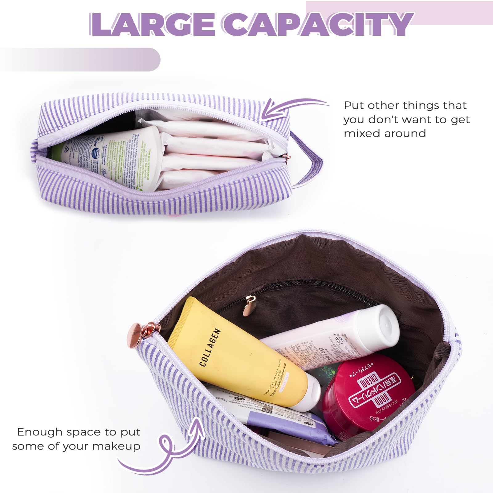 Btffitting makeup bag inside organized compartments for cosmetics and skincare
