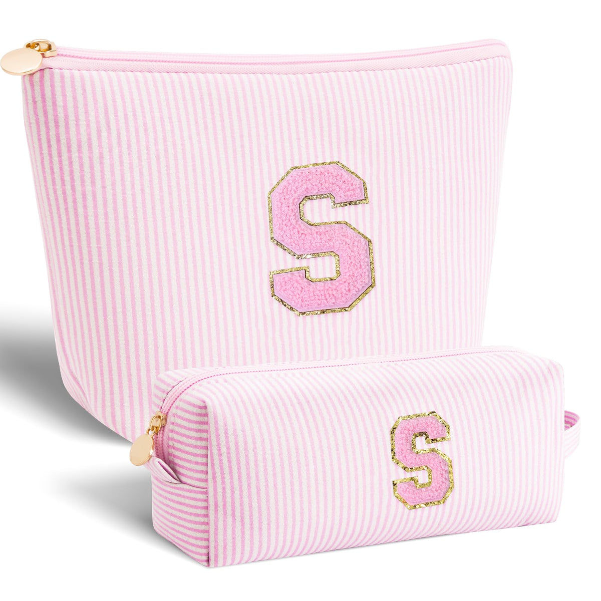 Btffitting makeup bag set pink featuring initials design for a personalized keepsake.