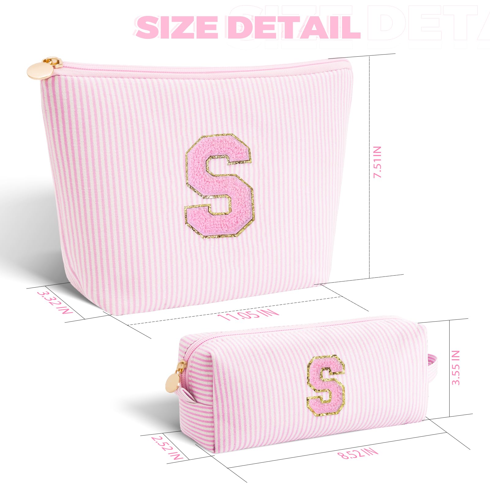 Btffitting makeup bag set pink smooth zipper for easy access.