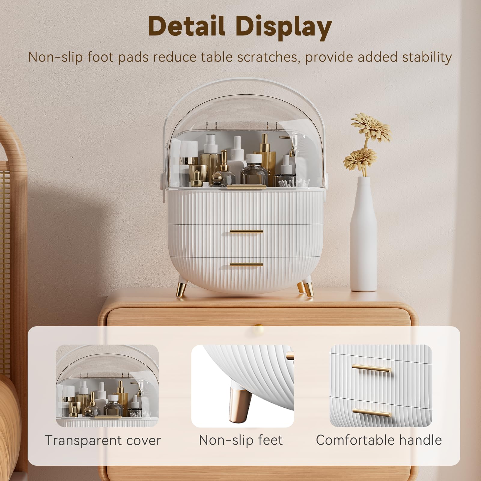 BTGGG Makeup Organizer includes a sturdy handle for travel convenience.