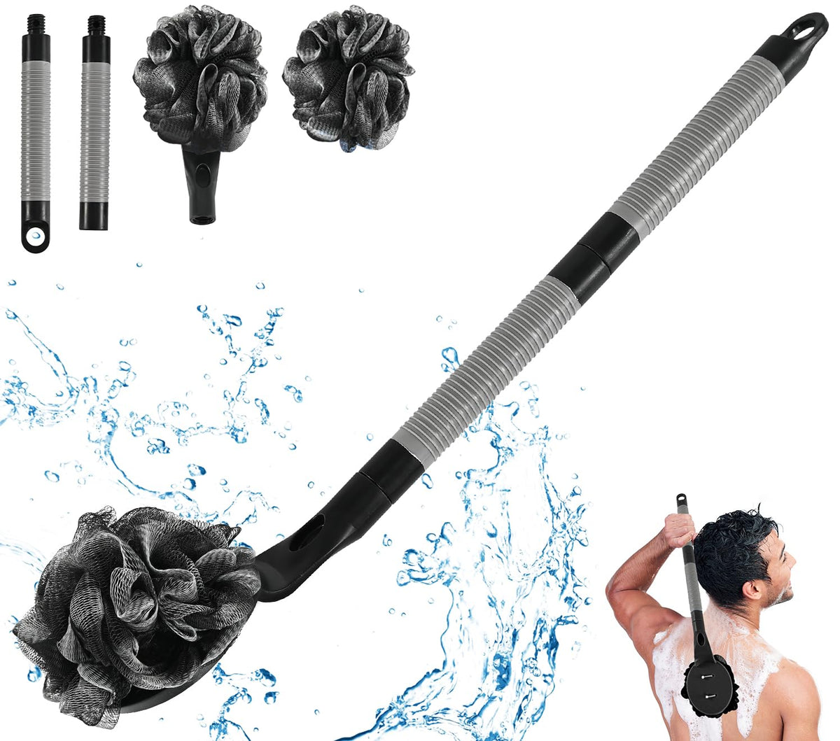 BTideas Loofah with Handle back-scrubber offers extended reach for full-back cleansing.