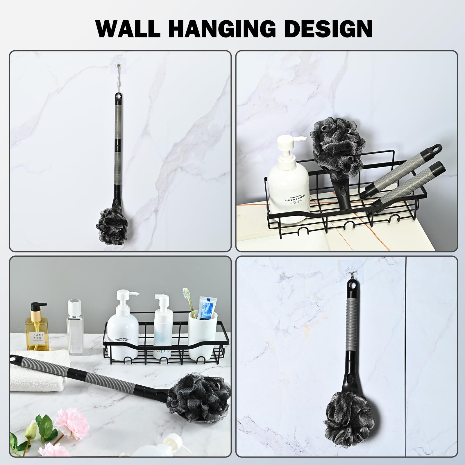 BTideas Loofah long-handle with lanyard simplifies hanging and storage after shower.