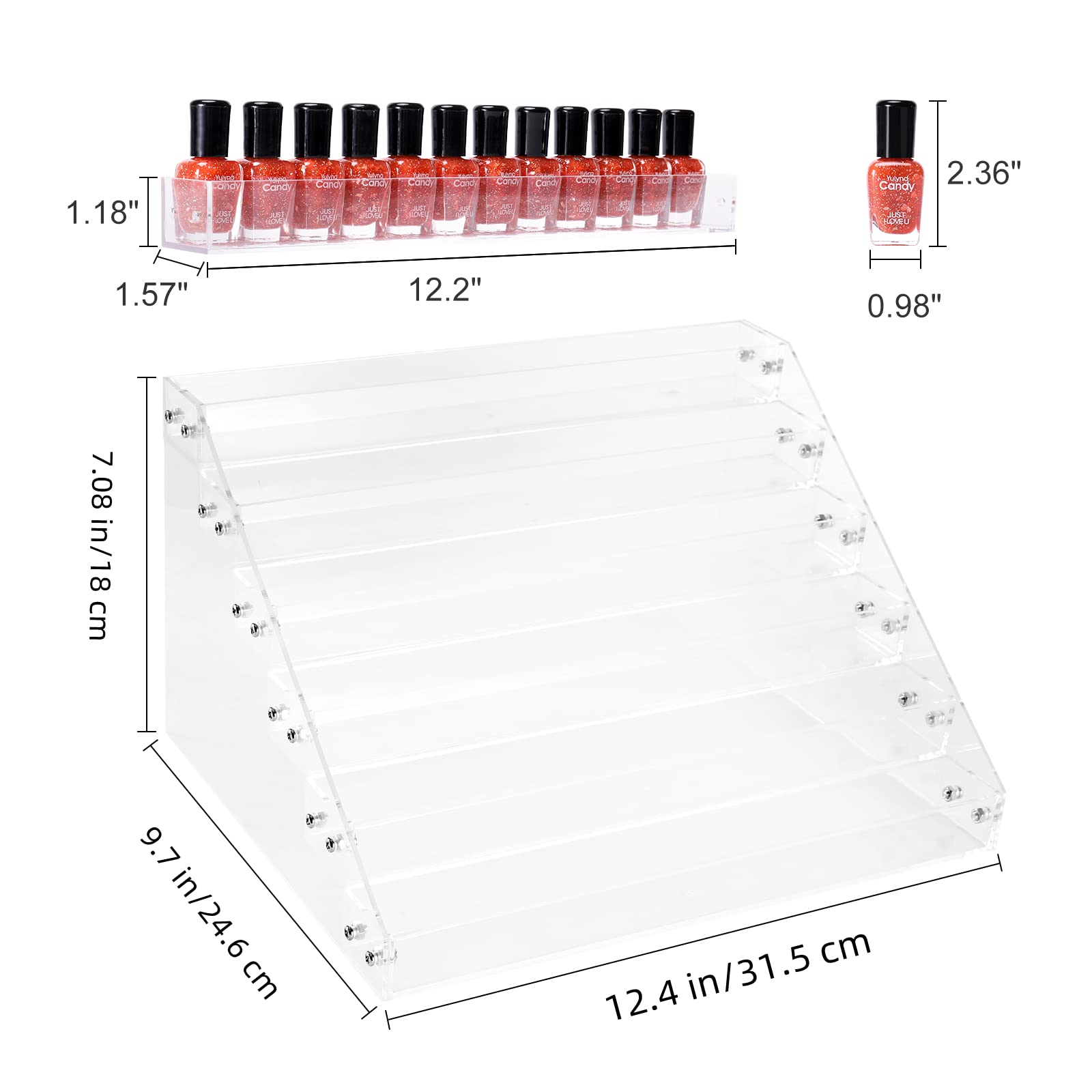 BTremary nail polish rack with railings keeps bottles secure and accessible.
