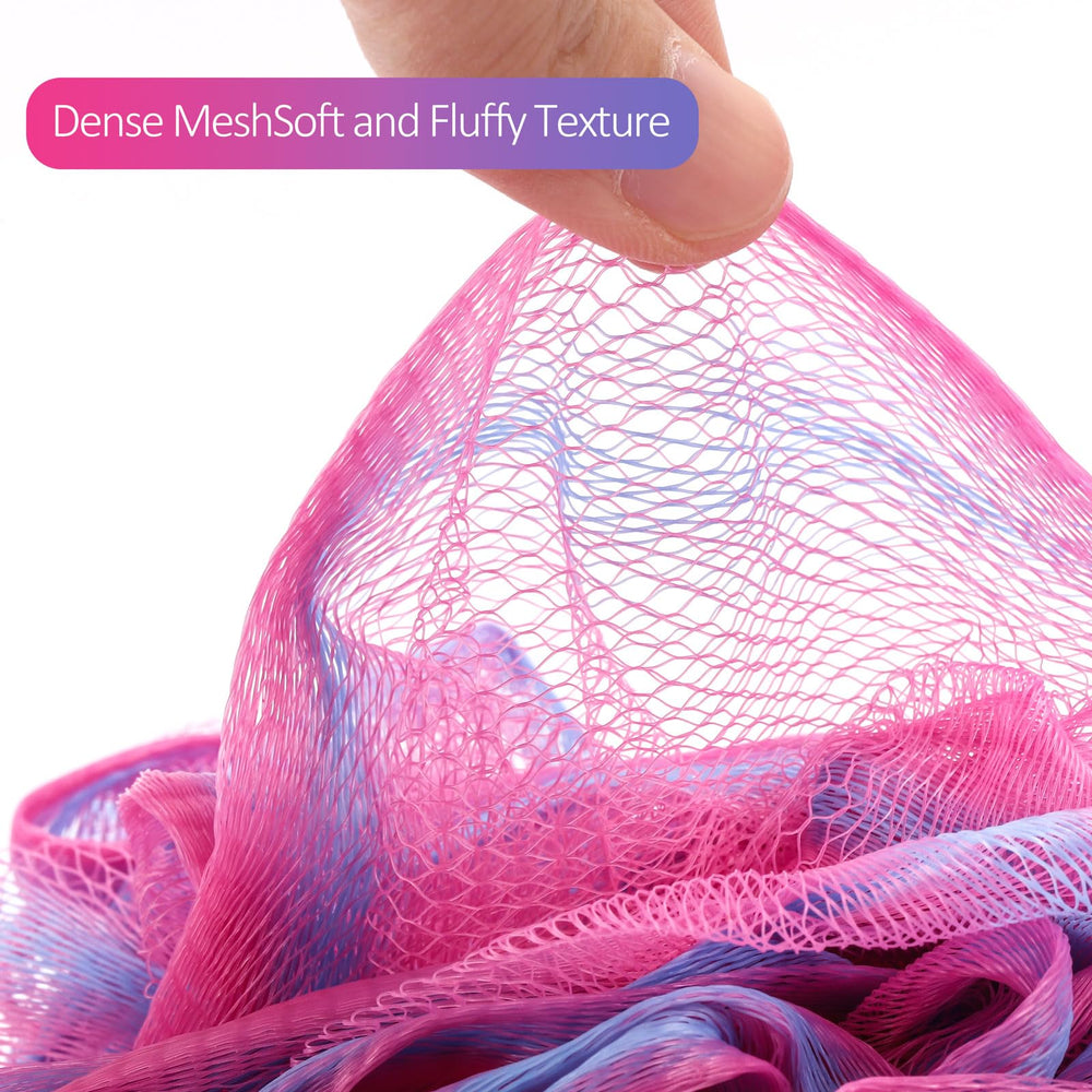 BTYMS loofah sponge teal for deep pore cleansing in shower.