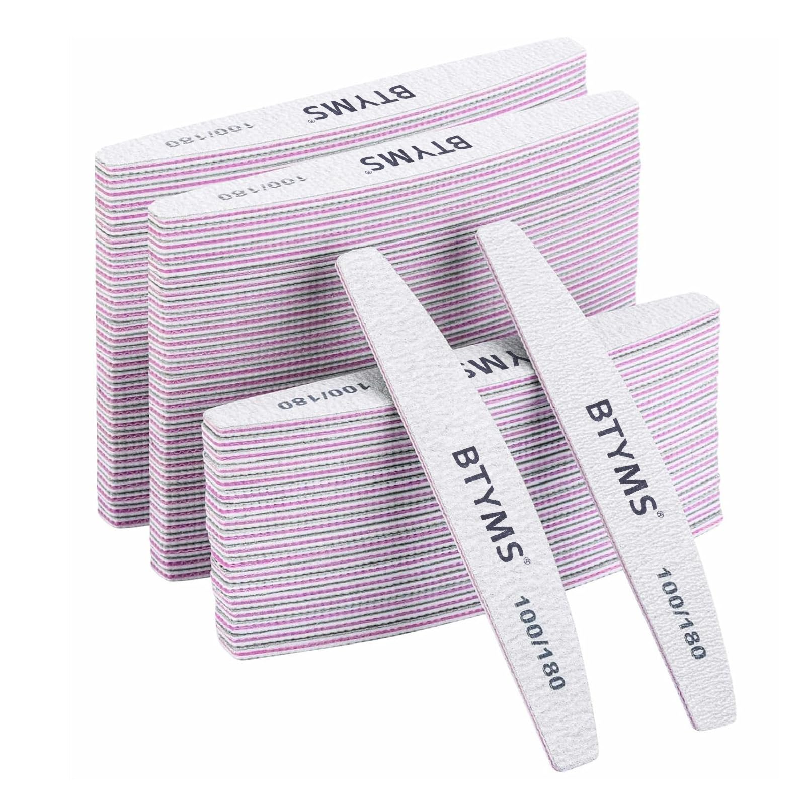 BTYMS double-sided nail file 100/180 grit set for shaping and smoothing nails.