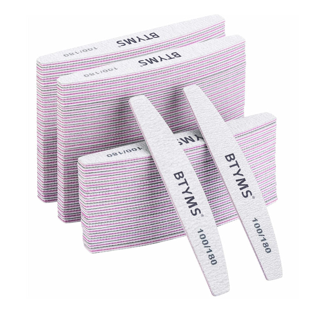 BTYMS double-sided nail file 100/180 grit set for shaping and smoothing nails.