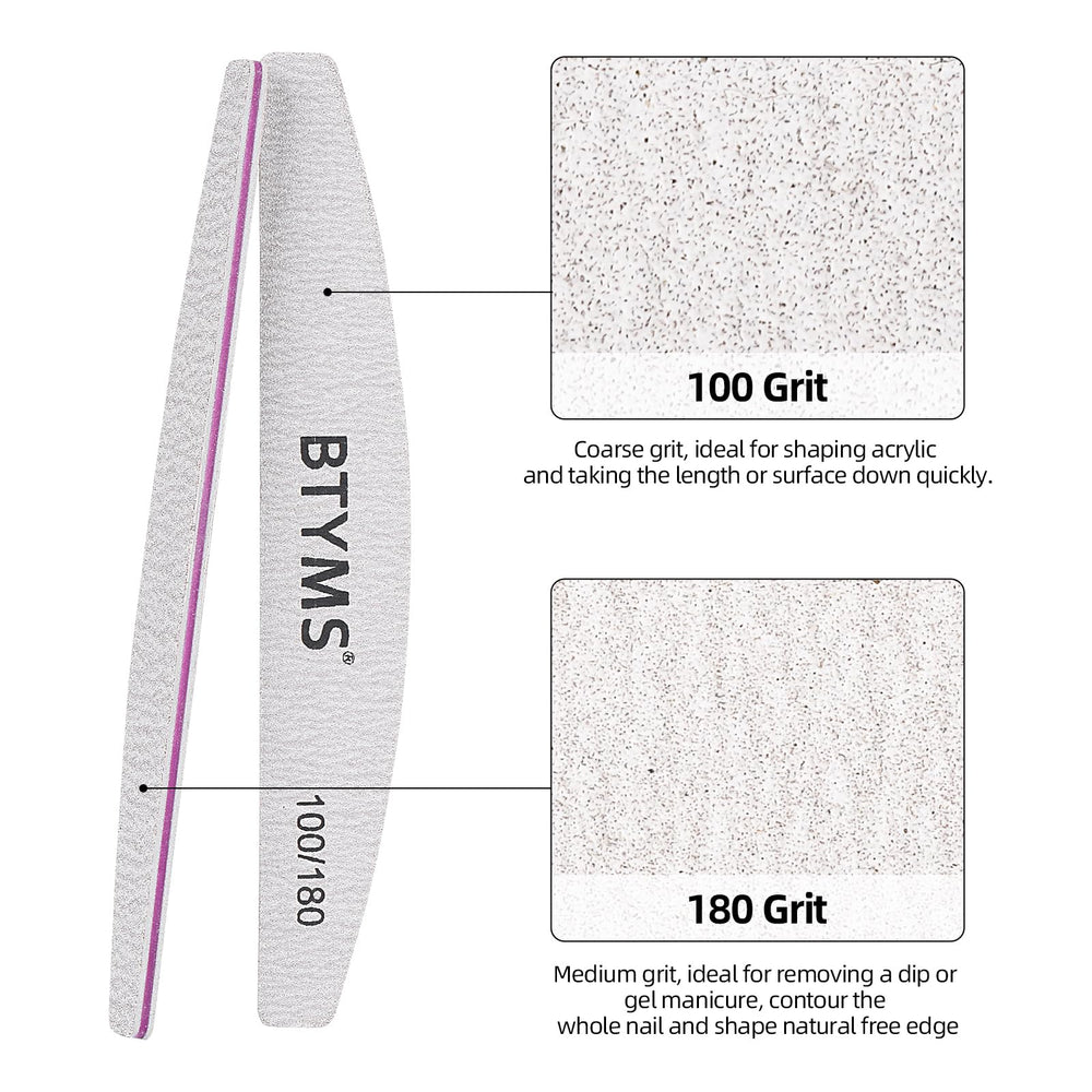BTYMS nail files 100 grit coarse side enables quick shaping of acrylics and thick nails