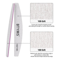 BTYMS nail files 100 grit coarse side enables quick shaping of acrylics and thick nails