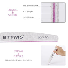 BTYMS nail files 180 grit fine side finishes nails with smooth edges