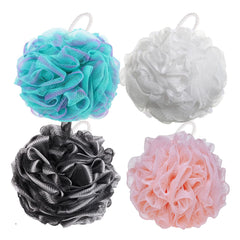 BTYMS shower loofah closeup showing soft mesh for gentle cleansing.