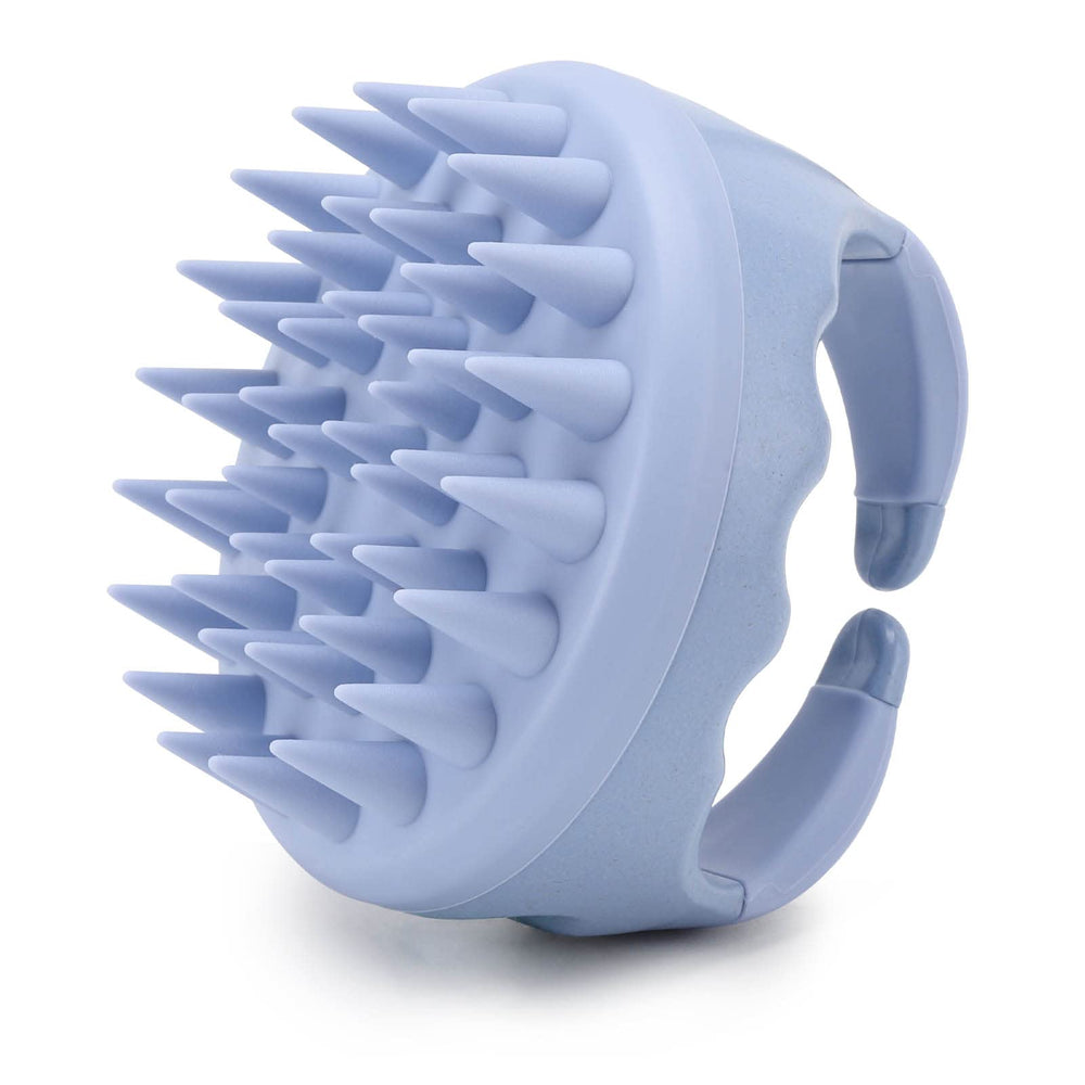 BTYMS silicone hair scalp massager with blue bristles for deep cleansing and scalp massage.