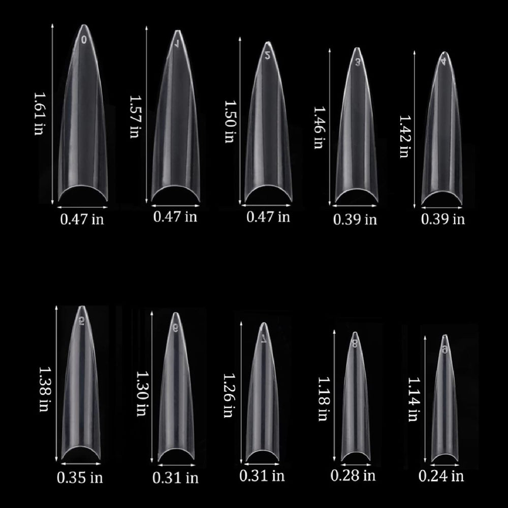 BTYMS half-cover stiletto tips enable smooth filing and natural-looking extensions.