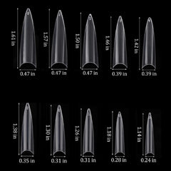 BTYMS half-cover stiletto tips enable smooth filing and natural-looking extensions.