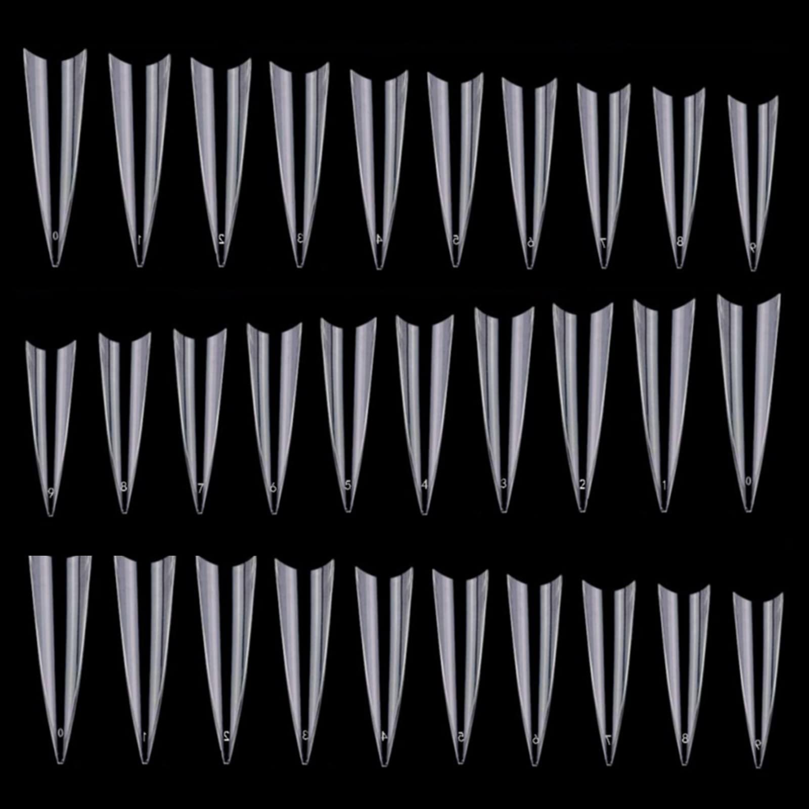 BTYMS stiletto nail tips in a 600-piece clear bag for easy acrylic set.