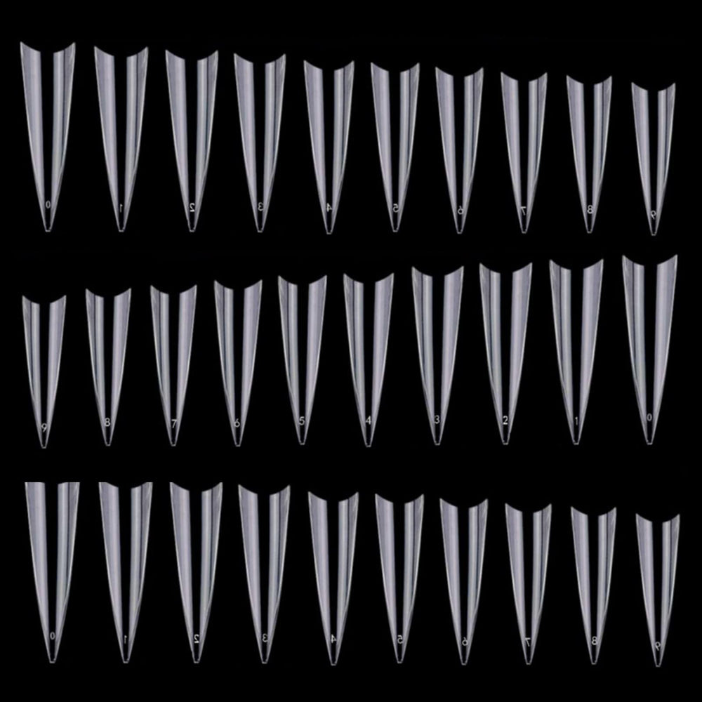 BTYMS stiletto nail tips in a 600-piece clear bag for easy acrylic set.