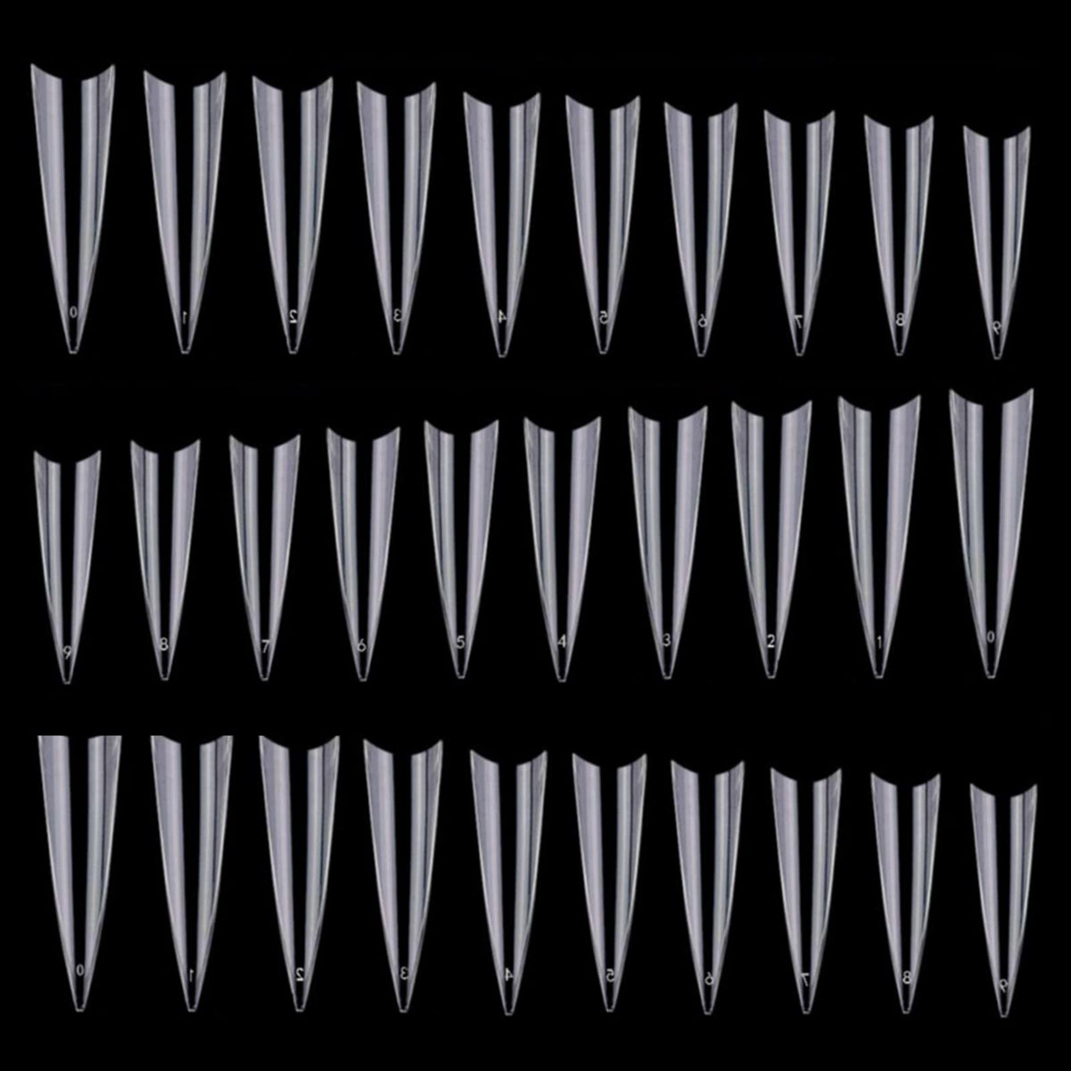 BTYMS stiletto nail tips in a 600-piece clear bag for easy acrylic set.