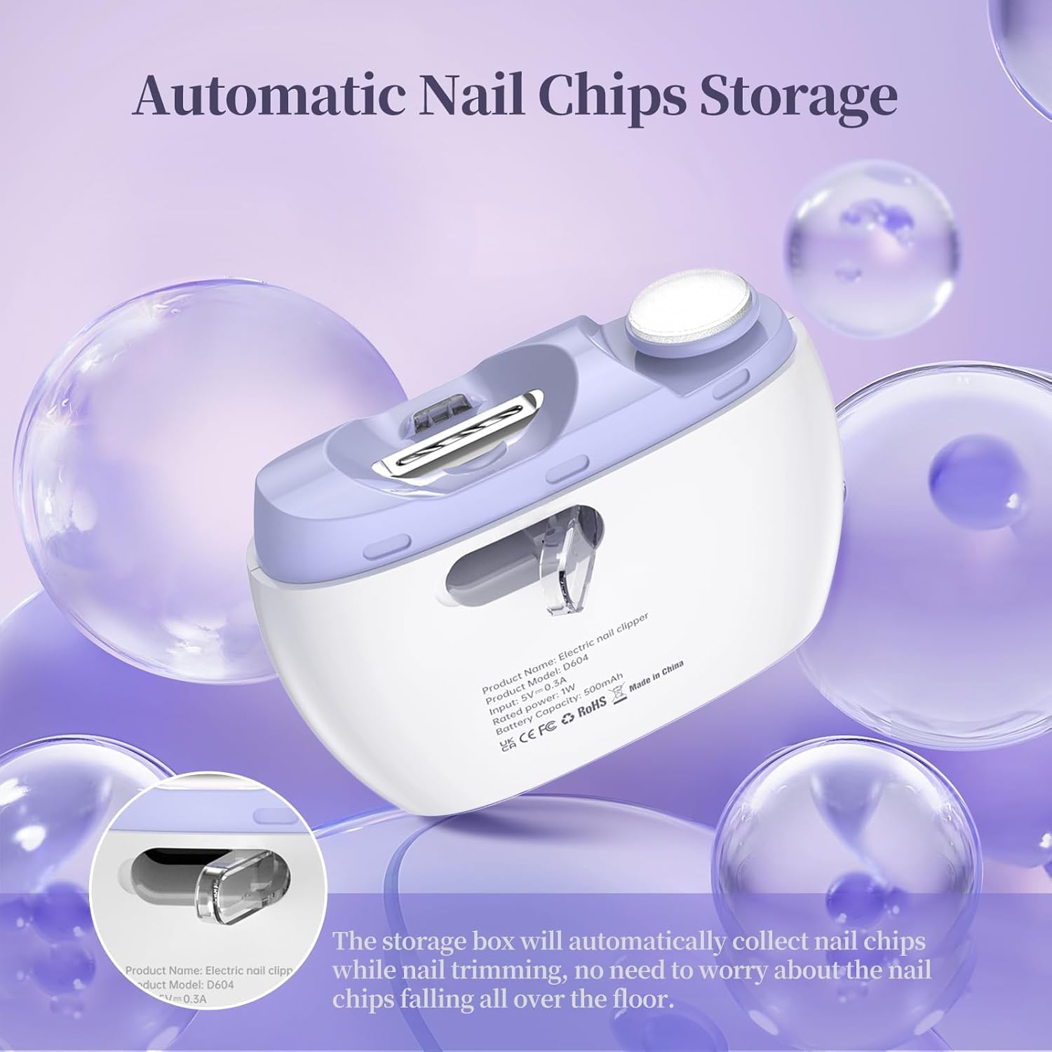 Bubbacare Electric Nail Clipper Type-C charging for quick power