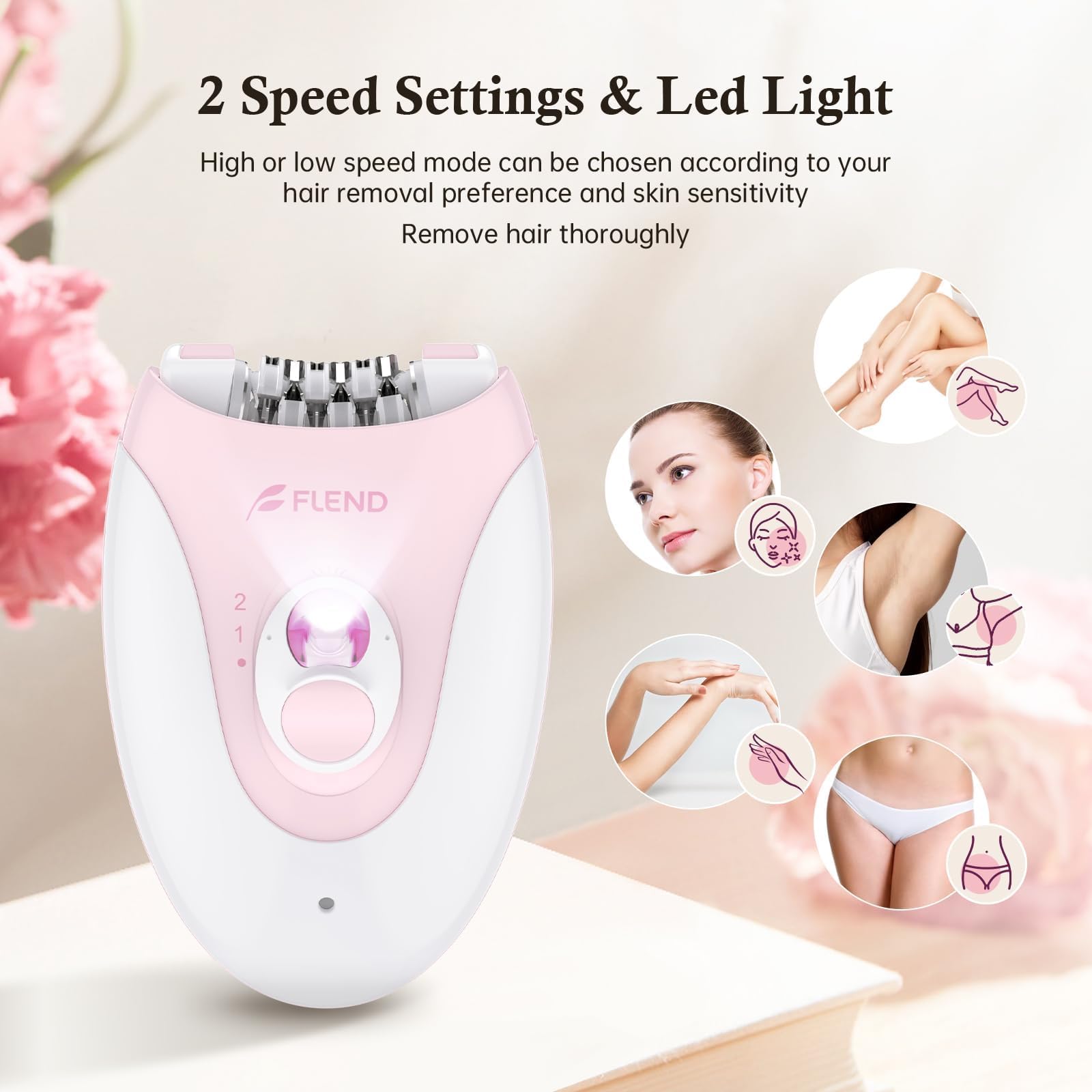 Bubbacare epilator 2-speed controls let you choose gentle or thorough hair removal.