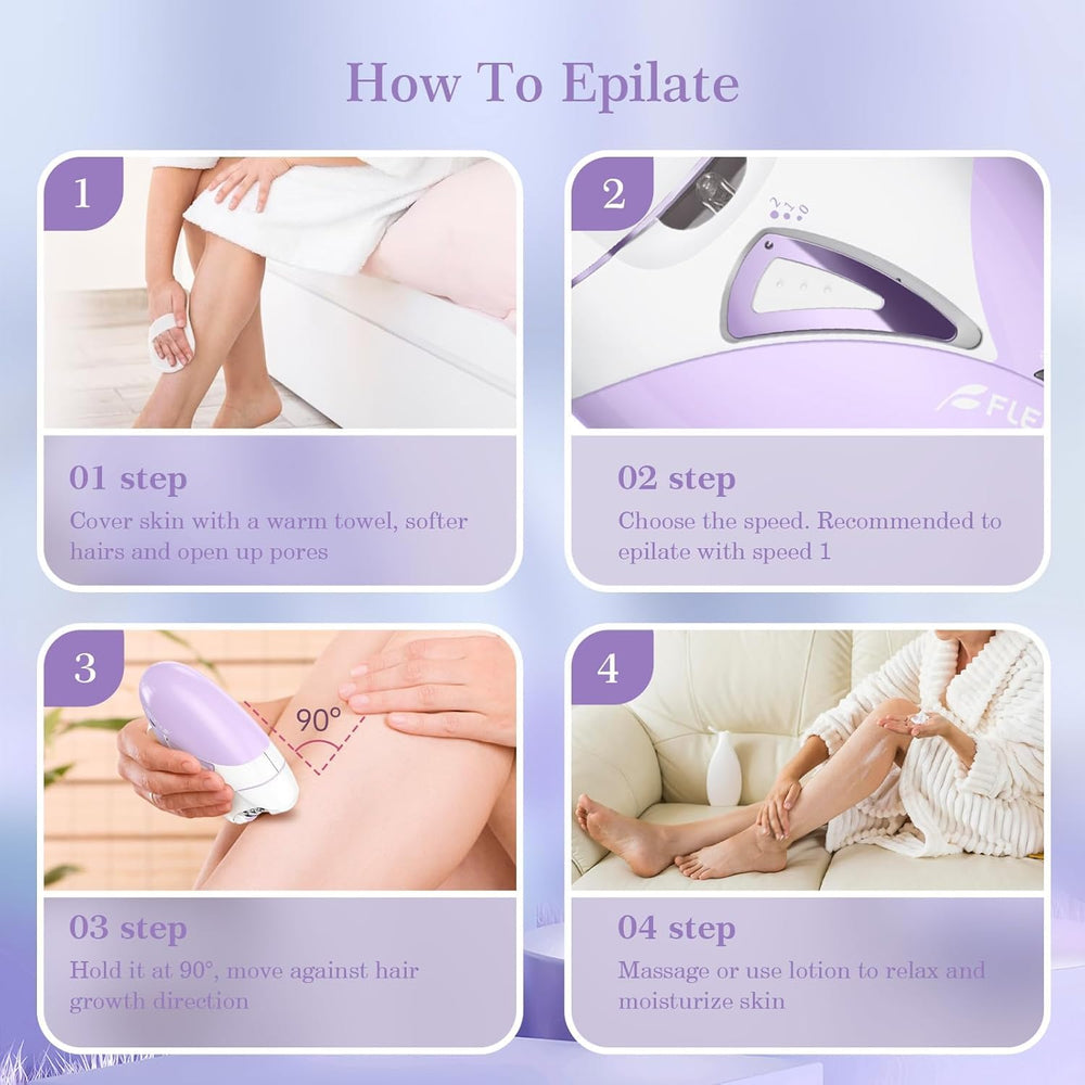 Bubbacare epilator two-speed settings for sensitive areas and legs