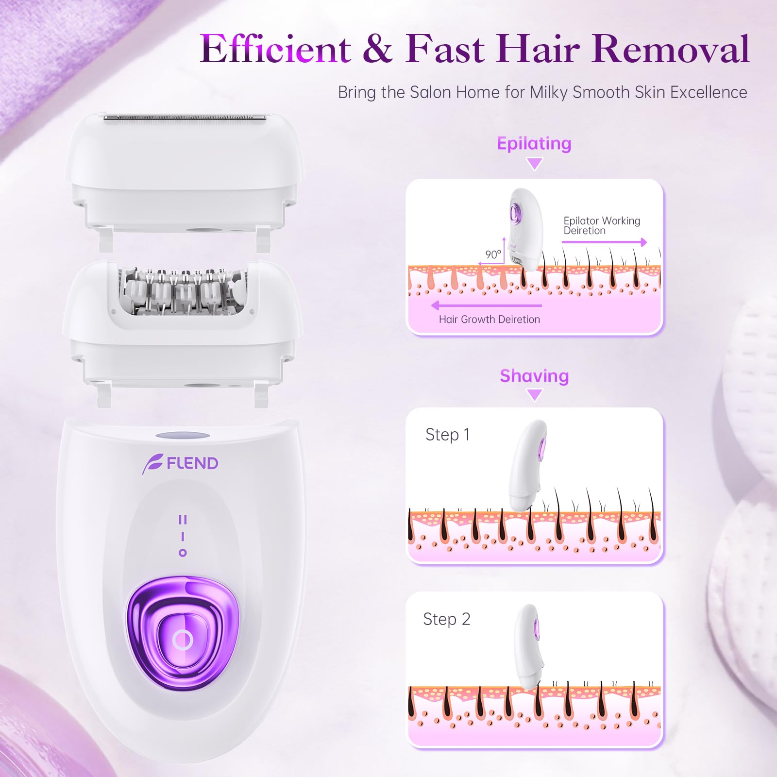 Bubbacare epilator battery life showing up to 60 minutes of use