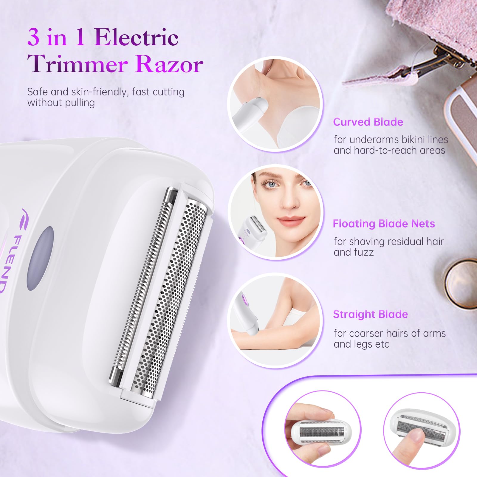 Bubbacare epilator cordless design with travel caps for trips