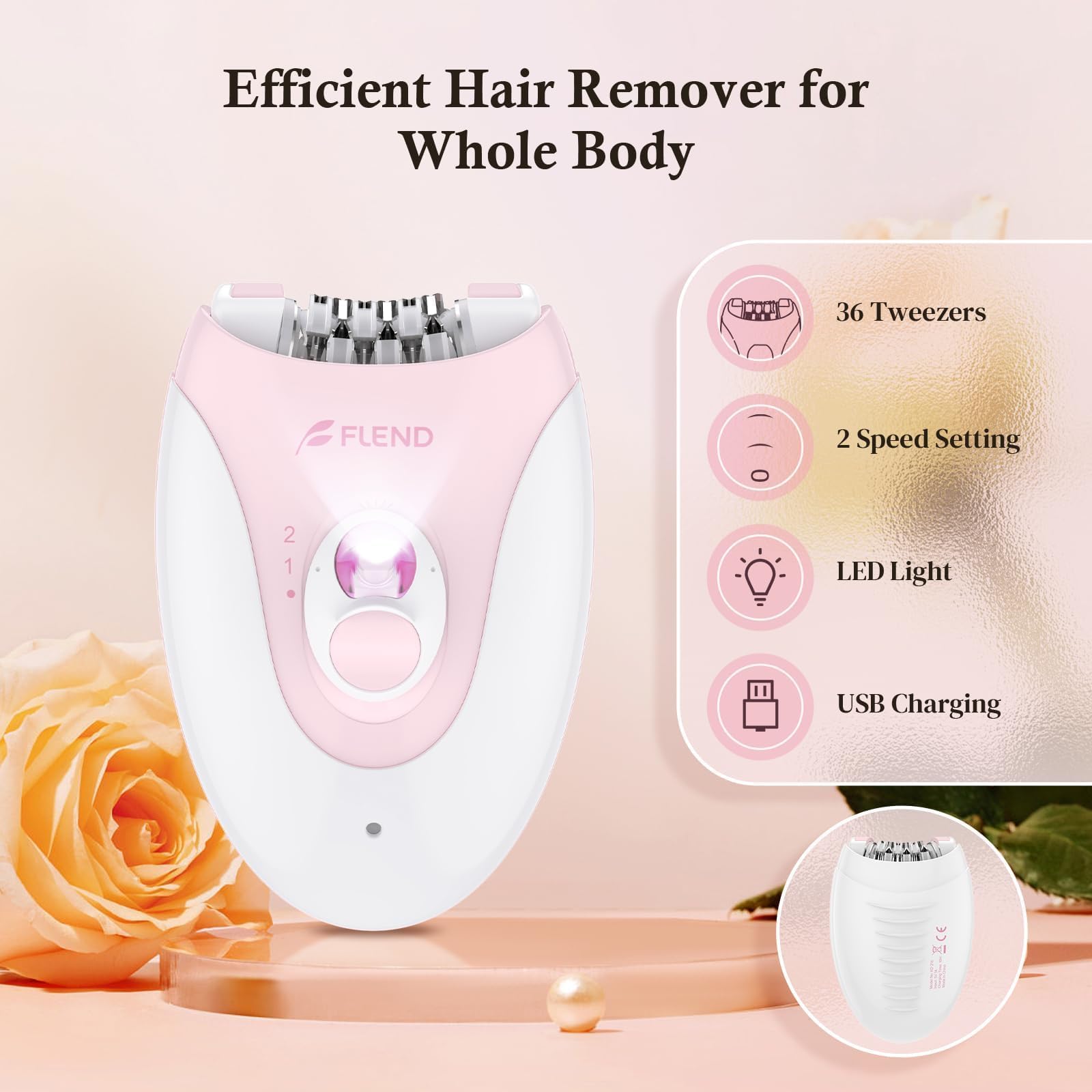 Bubbacare cordless USB-rechargeable epilator offers convenient cordless use at home or travel.
