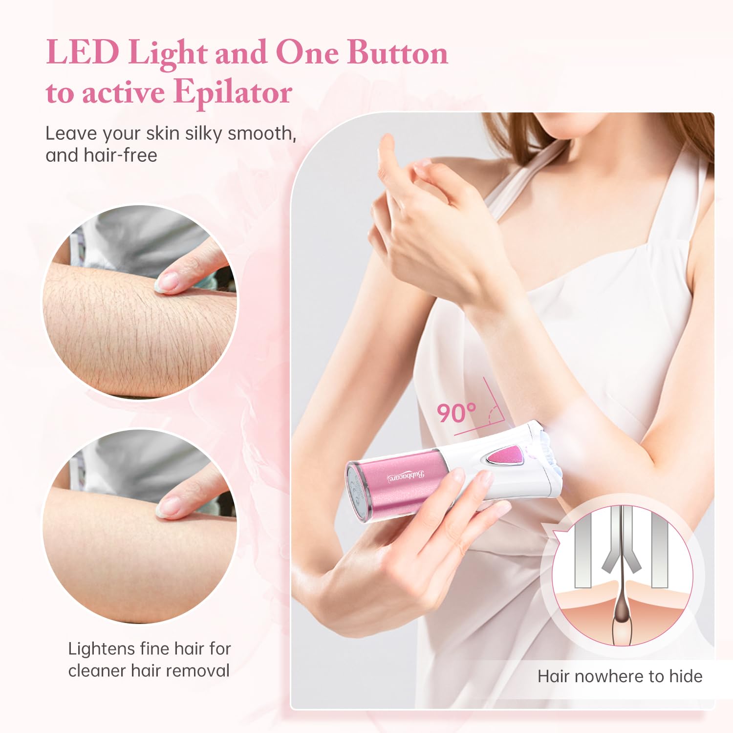 Bubbacare smooth glide epilator compact design fits in hand and travel bag