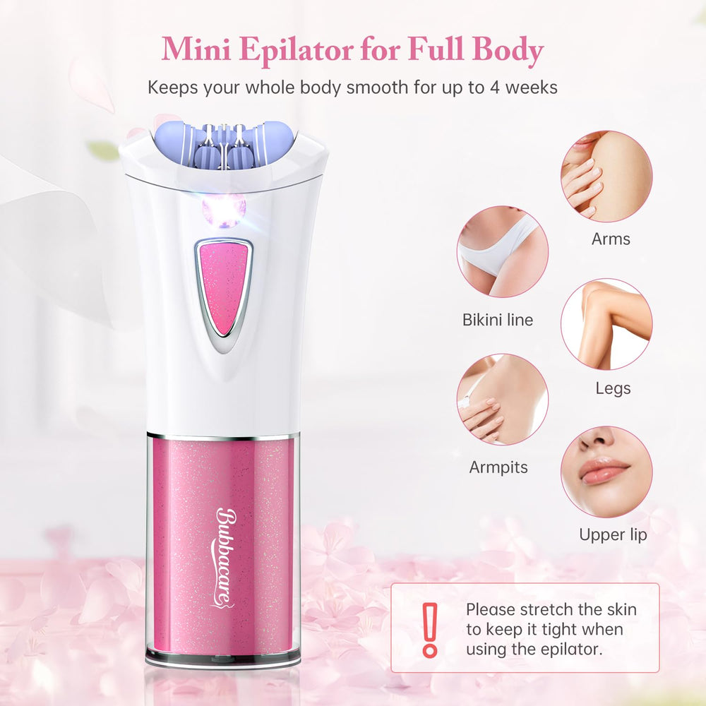Bubbacare smooth glide epilator face LED light reveals finest hairs for precise removal