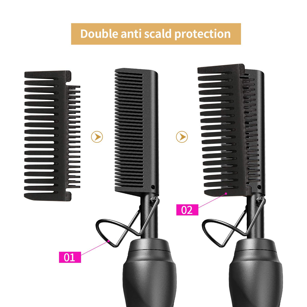 BudiGl hot comb used on beard and wigs for versatile styling options.