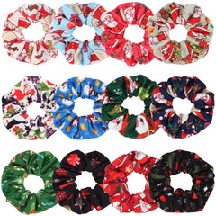 Budsmile Christmas scrunchies set shown in festive patterns for versatile holiday hairstyles.