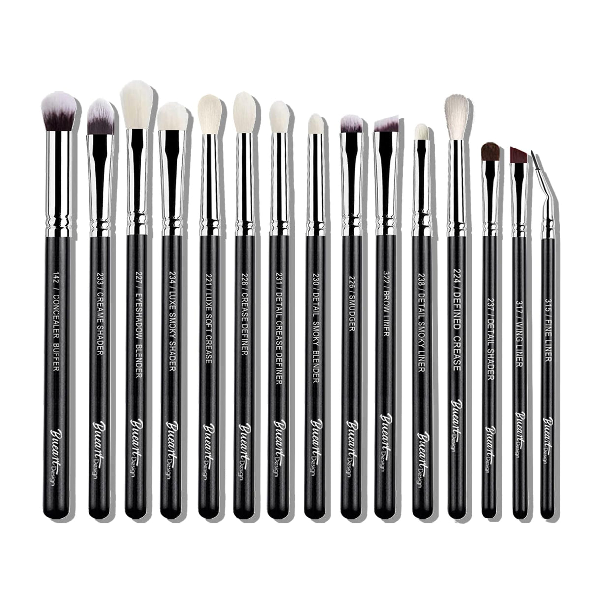 Bueart Design 15Pcs Pro natural eyeshadow brush set – bristles close-up for smooth blending