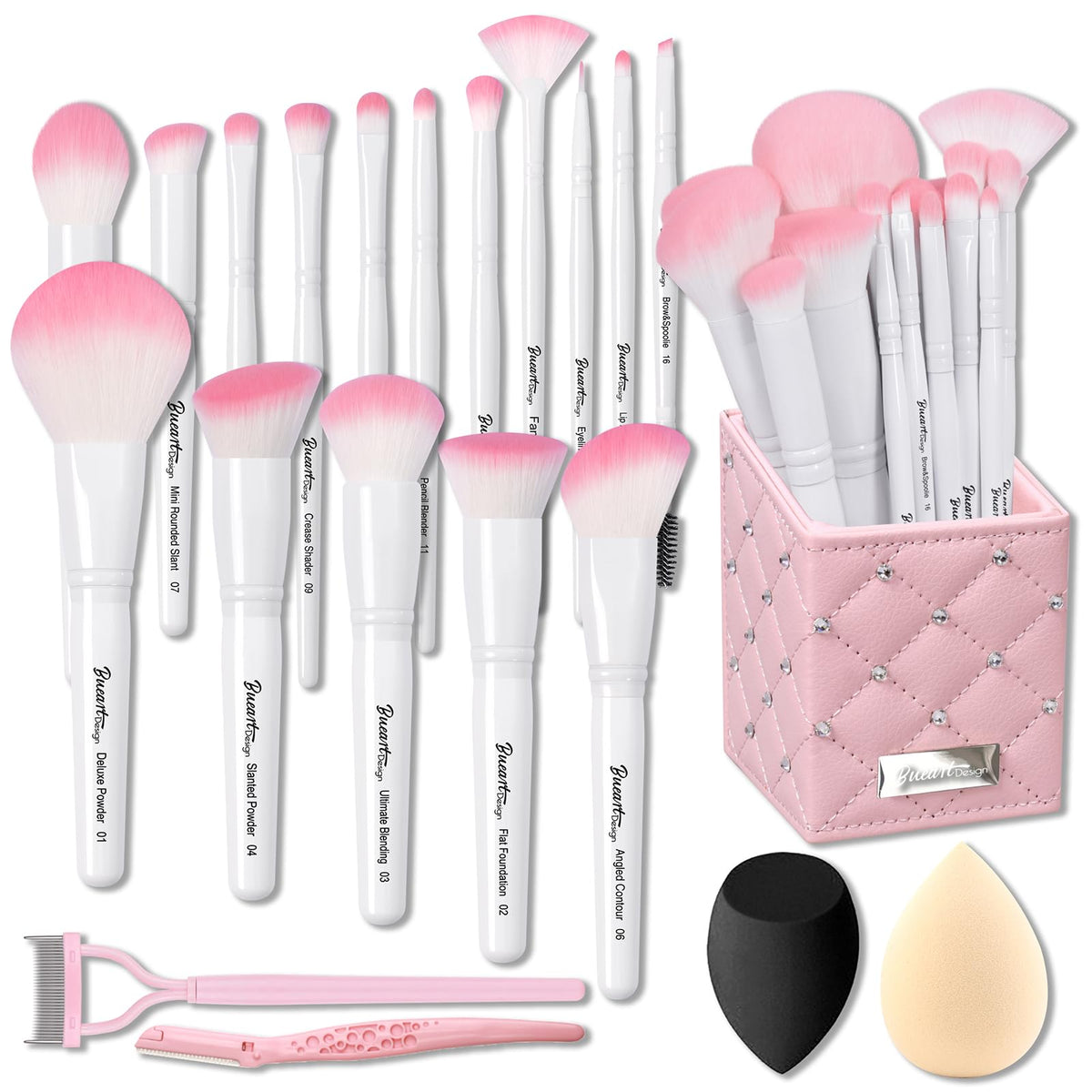 Bueart Design 16pcs ultra-soft makeup brushes for precise, even application.