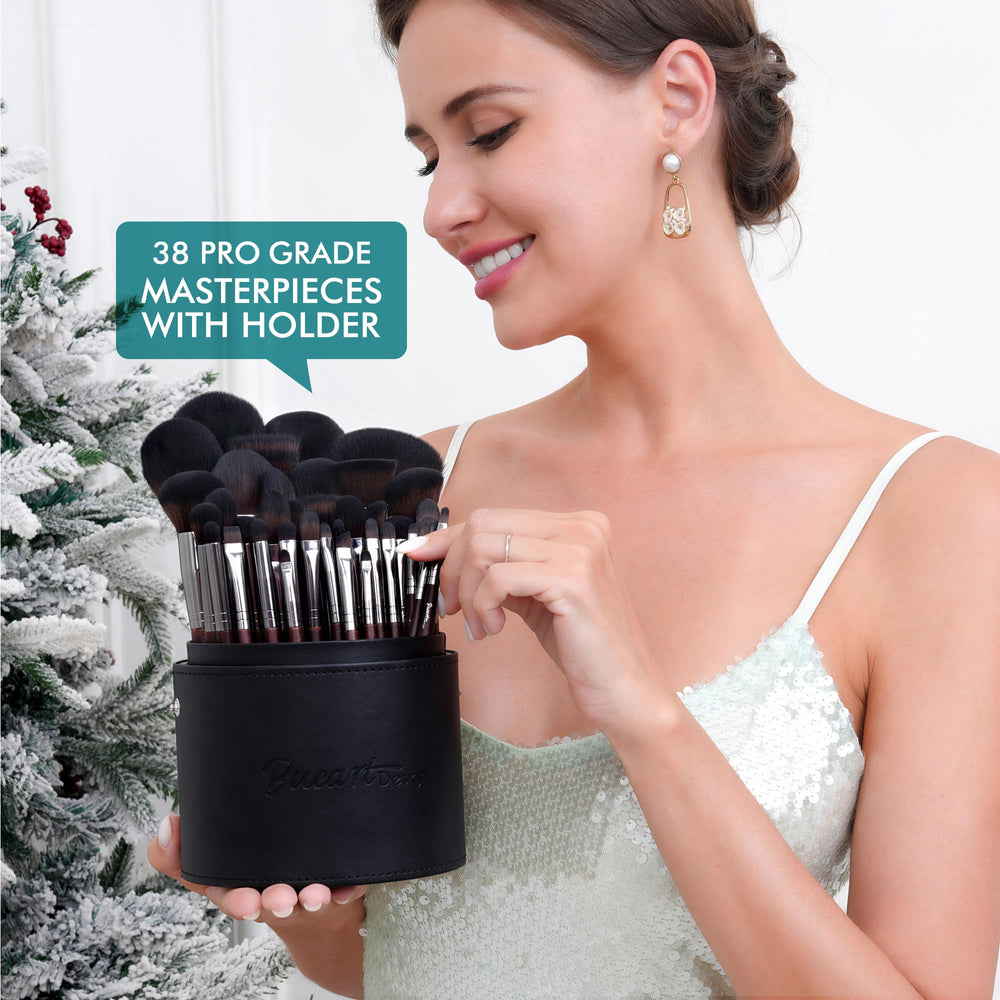 Bueart Design 38pc powder brush delivering broad coverage and soft finish