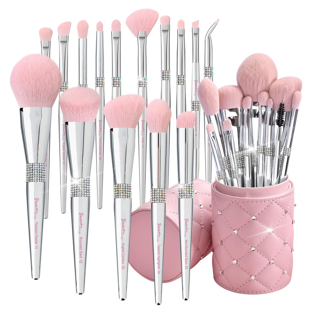Bueart Design elegant pink brush holder closed keeps brushes organized and protected.
