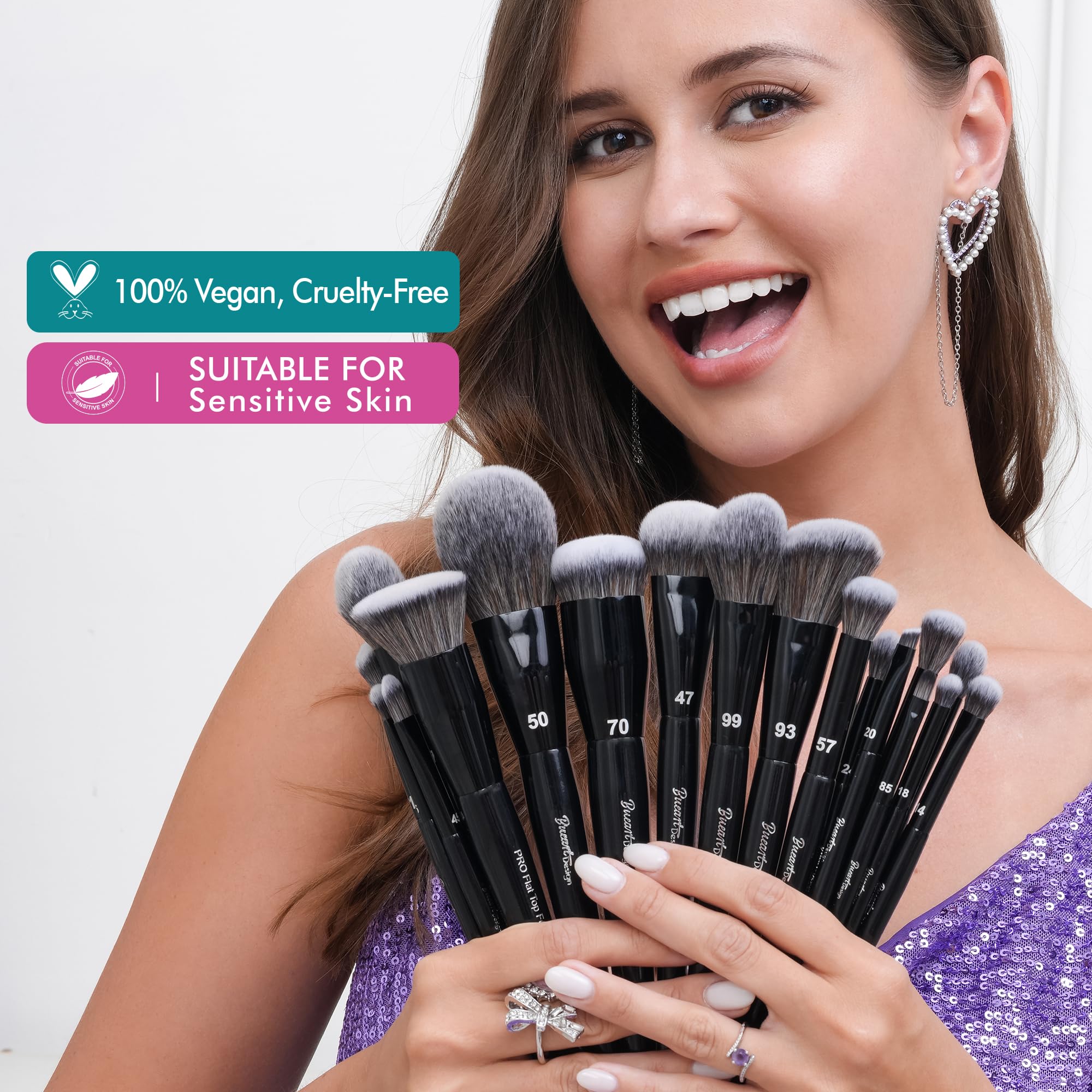 Bueart Design labeled brushes close-up showing organized identification for faster routine.