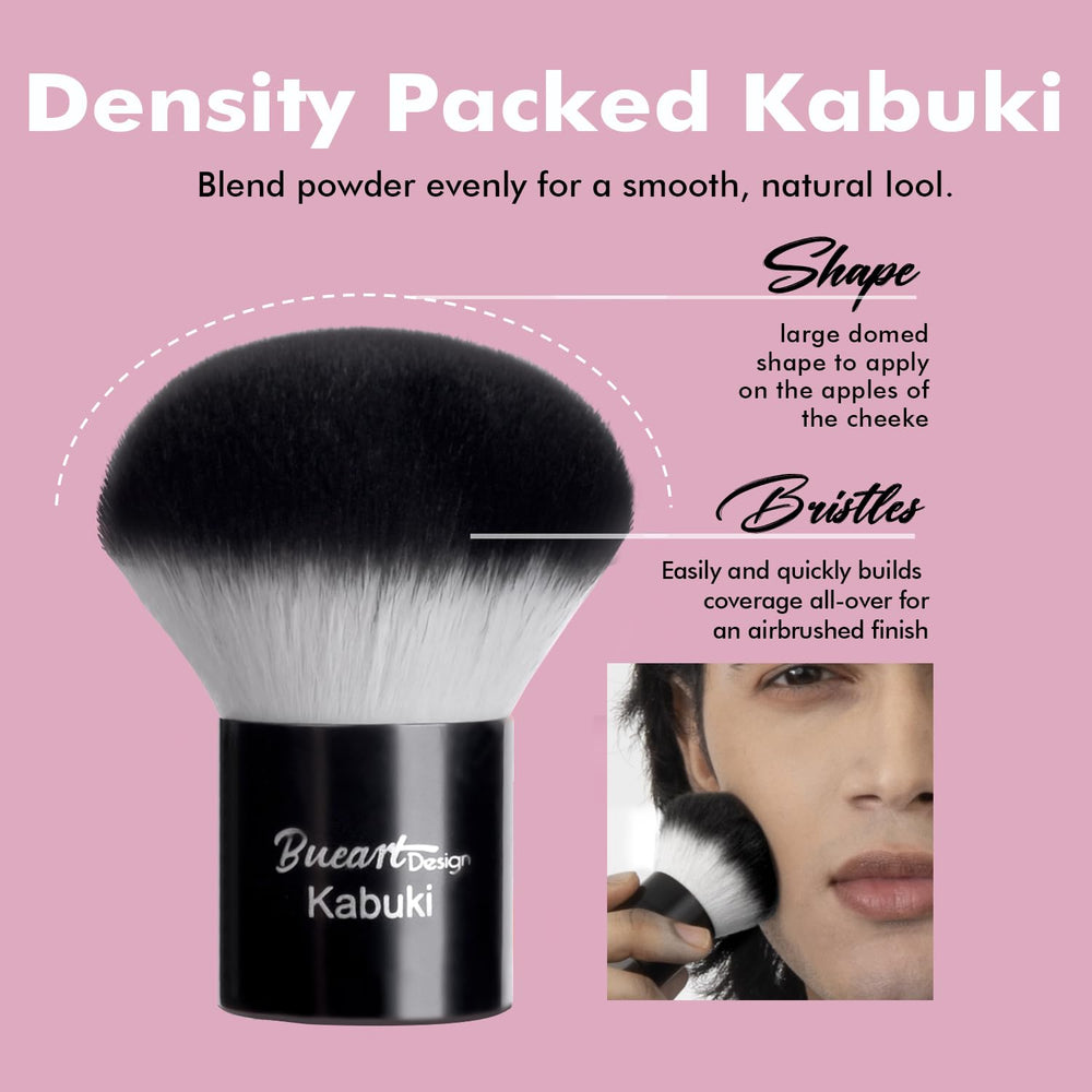 Pincel Kabuki de Bueart Design para base, aplicación suave y cobertura homogénea.