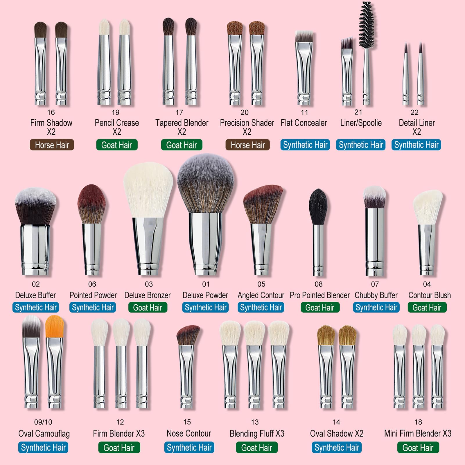 Bueart Design premium synthetic brushes offer cruelty-free versatility and easy cleanup.