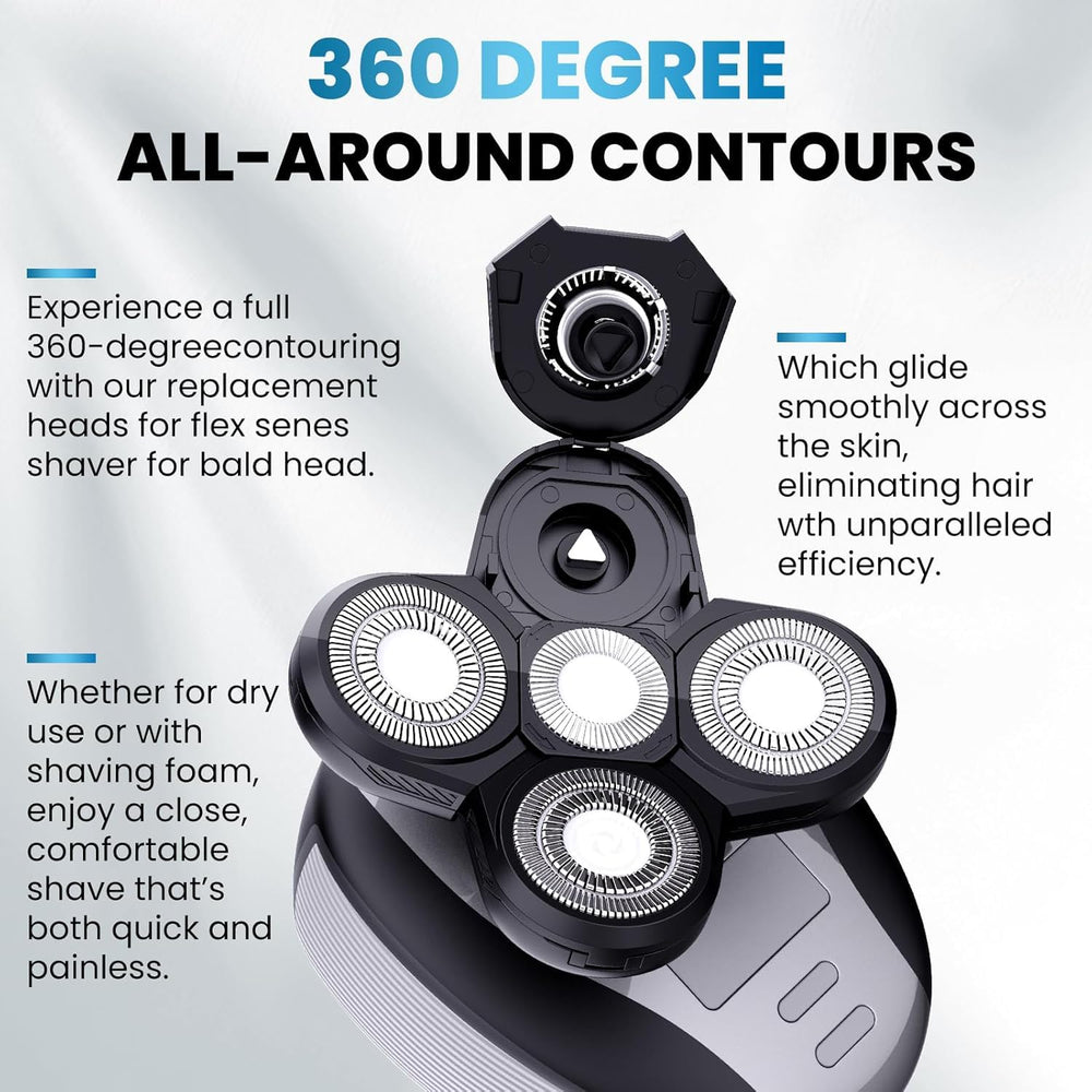 BueRallan 5D floating head close-up shows flexible blades for a smooth shave.