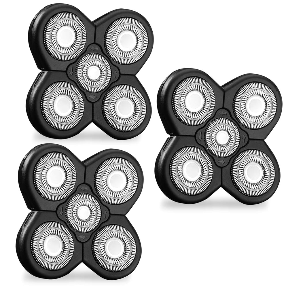 BueRallan head shaver replacement 3-pack packshot demonstrates convenient spare blades for grooming.