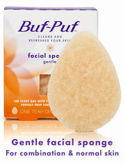 Buf-Puf 6-pack display emphasizing reusable exfoliating sponges for skincare routines.